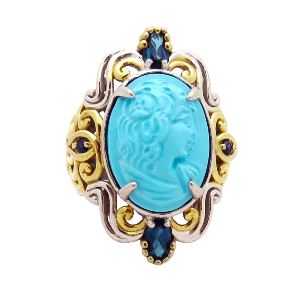 Gems En Vogue Sterling Silver/Palladium Sleeping Beauty Turquoise Cameo Ring (9)